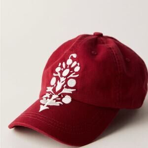 Women's Free People Big Buti Baseball Cap in Maroon White Athleisure One Size